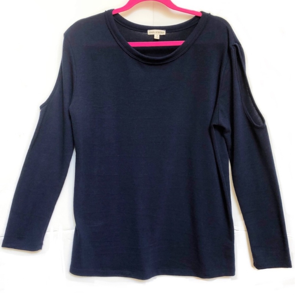 Zenana Outfitters Navy Long Sleeve Cold Shoulder Top, Size IX,